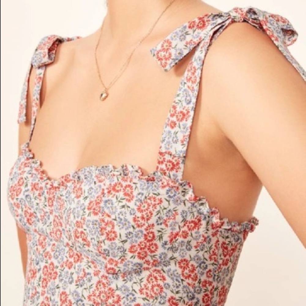 Reformation Floral Midi Dress - White and Orange - Picture 4 of 6